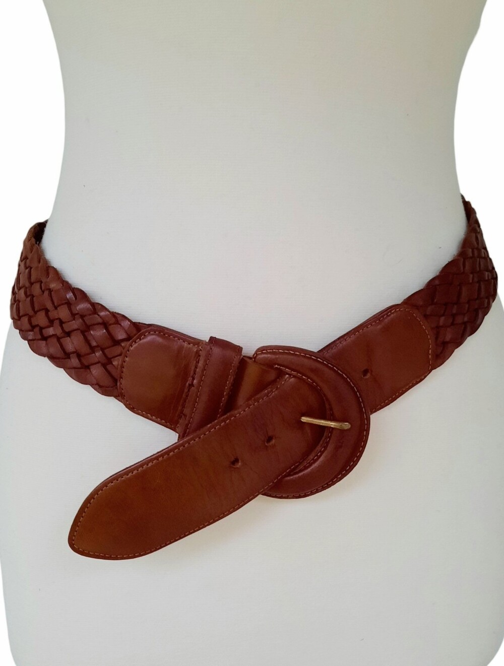 Vintage COACH #3852 Braided Leather Wide Belt w/Covered Buckle British Tan Sz L